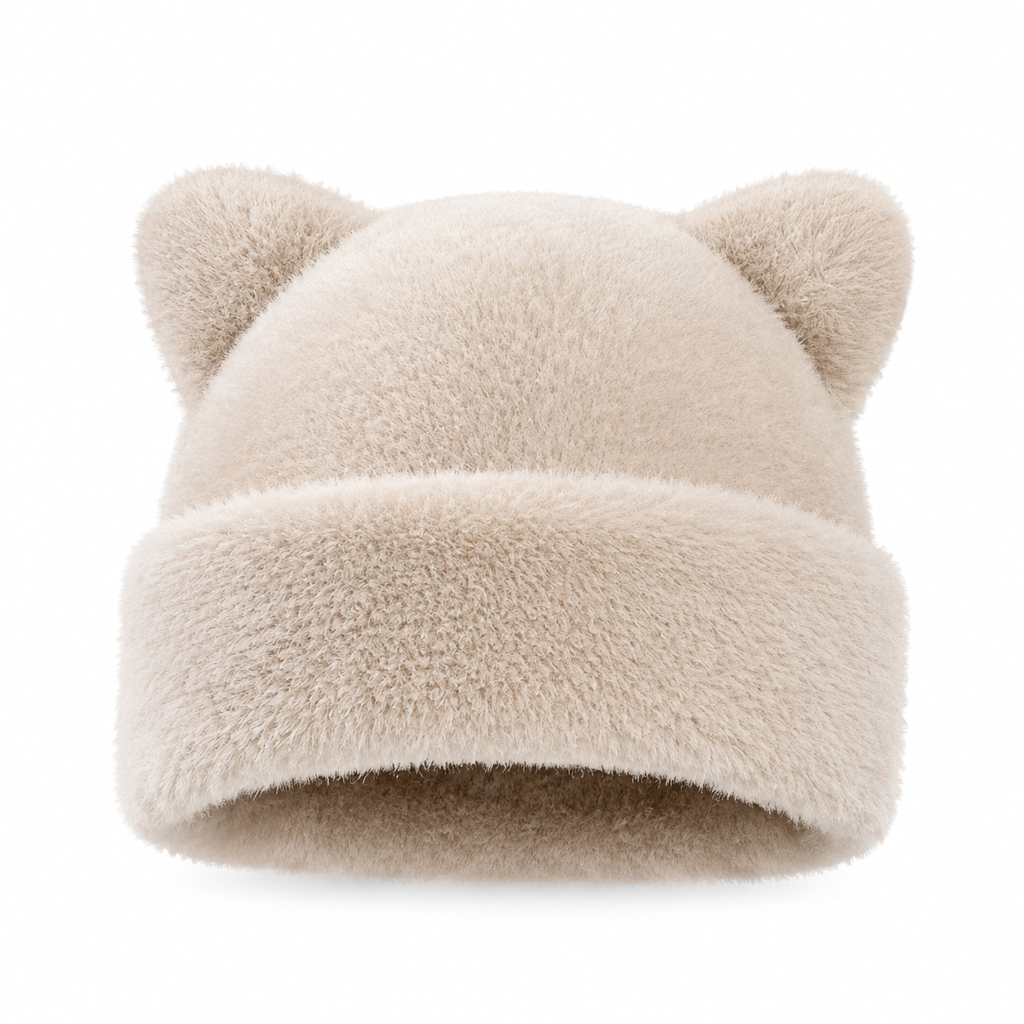 Bonnet d'hiver en fausse fourrure de vison pelucheuse pour femme avec oreilles d'ourson mignonnes - Bonnet chaud pour temps froid