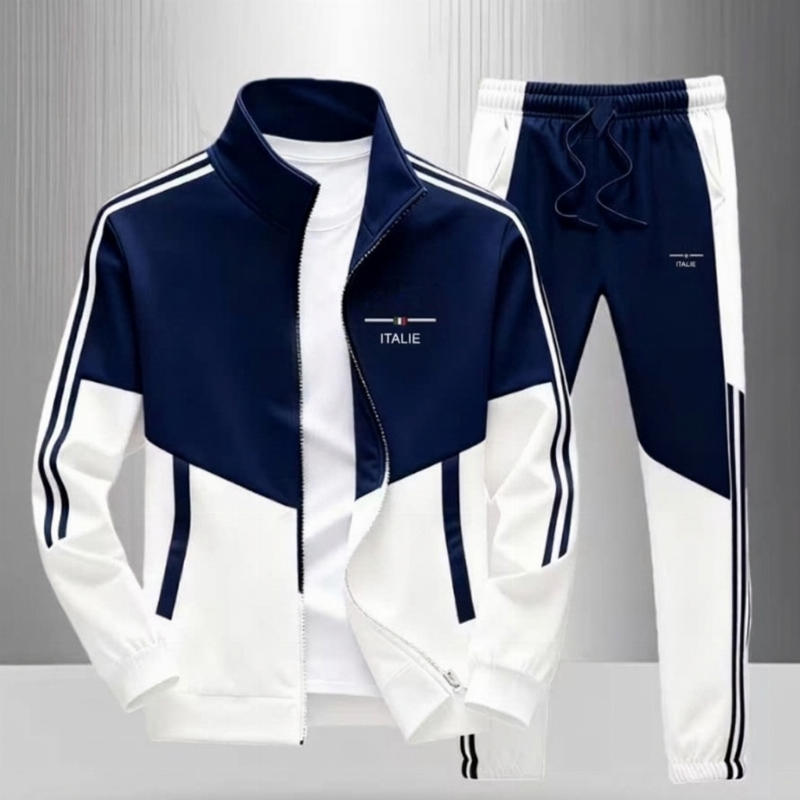 📢📢50 % DE RÉDUCTION !! ⏰& Livraison gratuite✈️Ensemble Veste Zippée à Bloc de Couleurs et Pantalon à Cordon de Serrage pour Homme