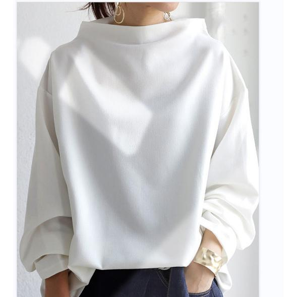 Sweat-shirt ample à col montant drapé, épaules tombantes et manches longues