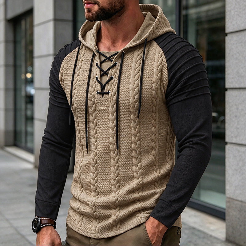 Pull à capuche pour homme, épaules texturées et plissées