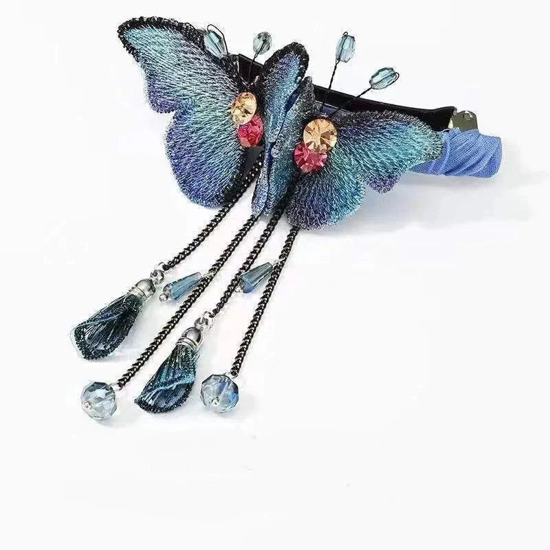 Temperament Butterfly Rhinestone Tassel Hair Clip-2