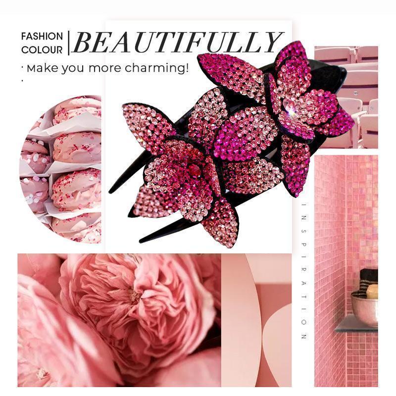 (Buy 1 get 1 free)Rhinestone Double Flower Hair Clip-1