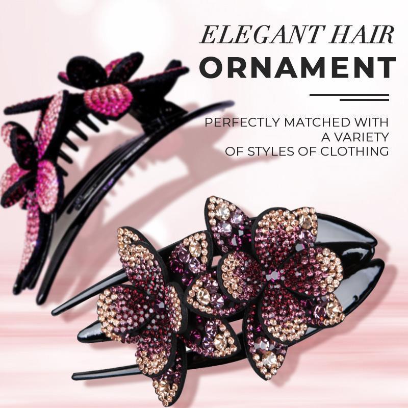 (Buy 1 get 1 free)Rhinestone Double Flower Hair Clip-2