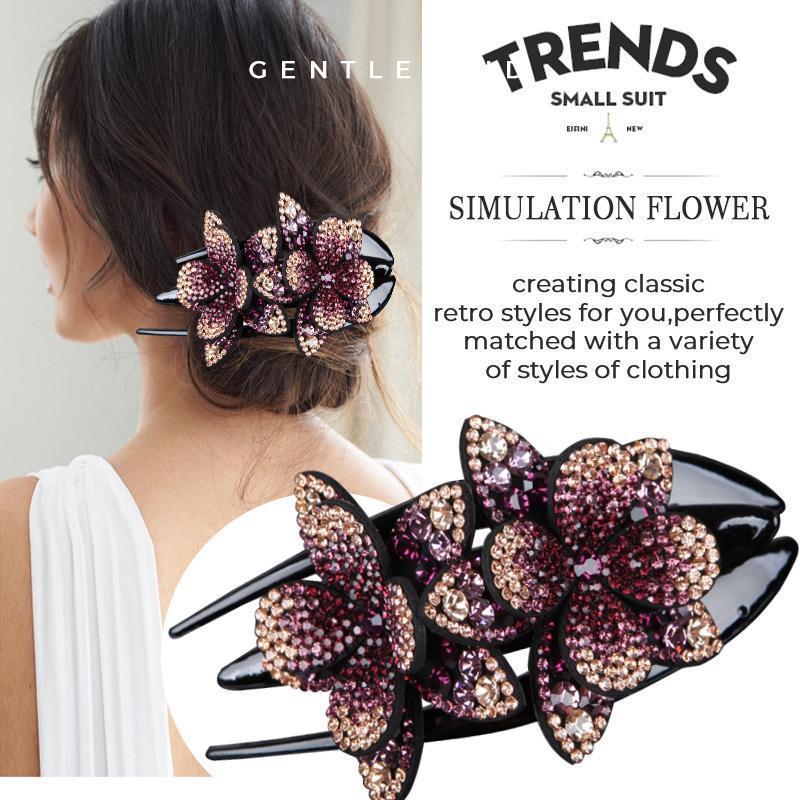 (Buy 1 get 1 free)Rhinestone Double Flower Hair Clip-4