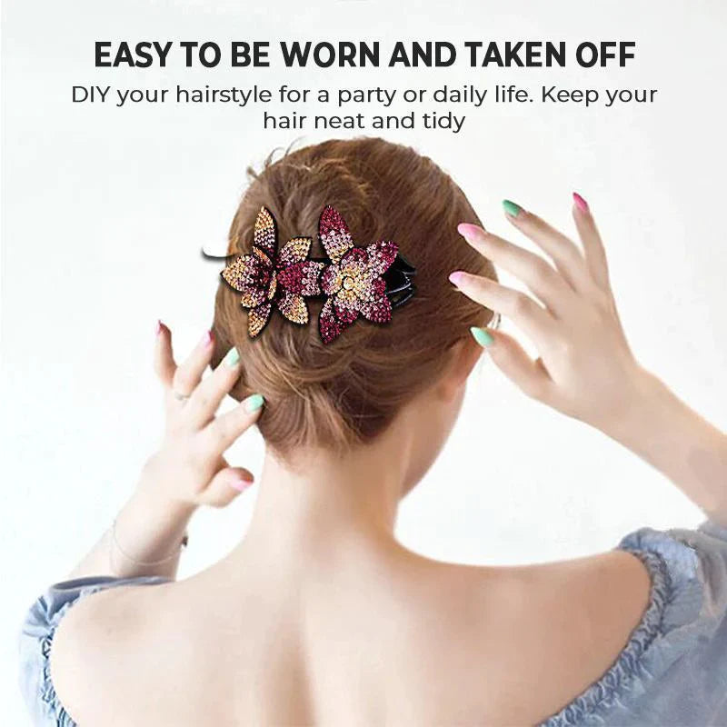 (Buy 1 get 1 free)Rhinestone Double Flower Hair Clip-5