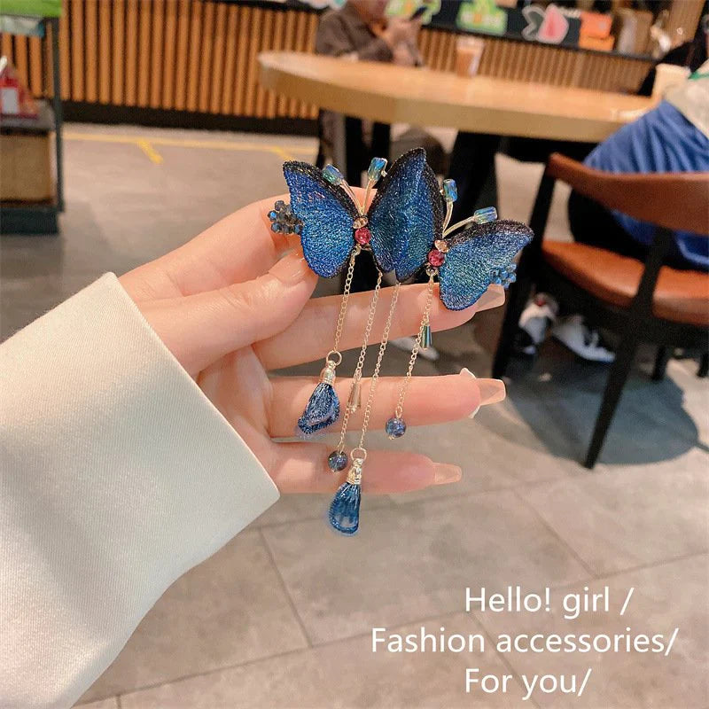 Temperament Butterfly Rhinestone Tassel Hair Clip-7