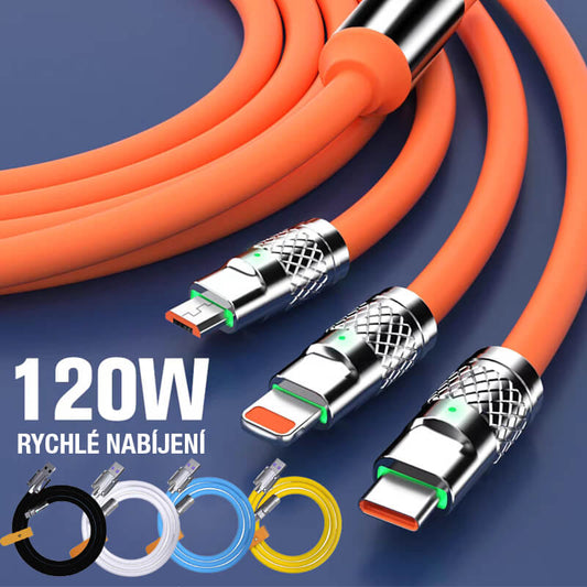 120W rychlonabíjecí kabel 3 v 1 se zesíleným jádrem ze slitiny mědi