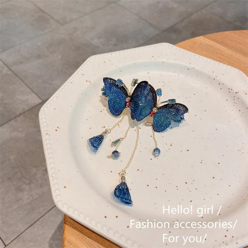 Temperament Butterfly Rhinestone Tassel Hair Clip-4