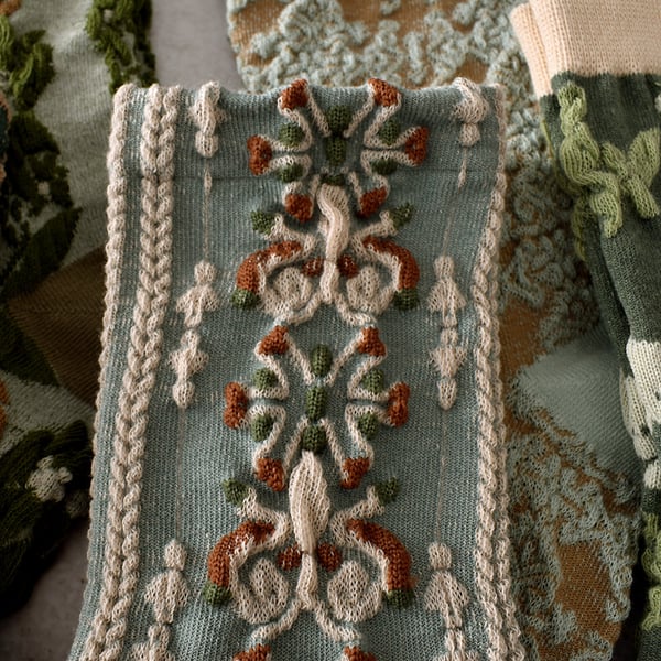 5 párů dámských květinových bavlněných ponožek-1