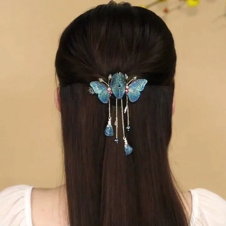 Temperament Butterfly Rhinestone Tassel Hair Clip-3