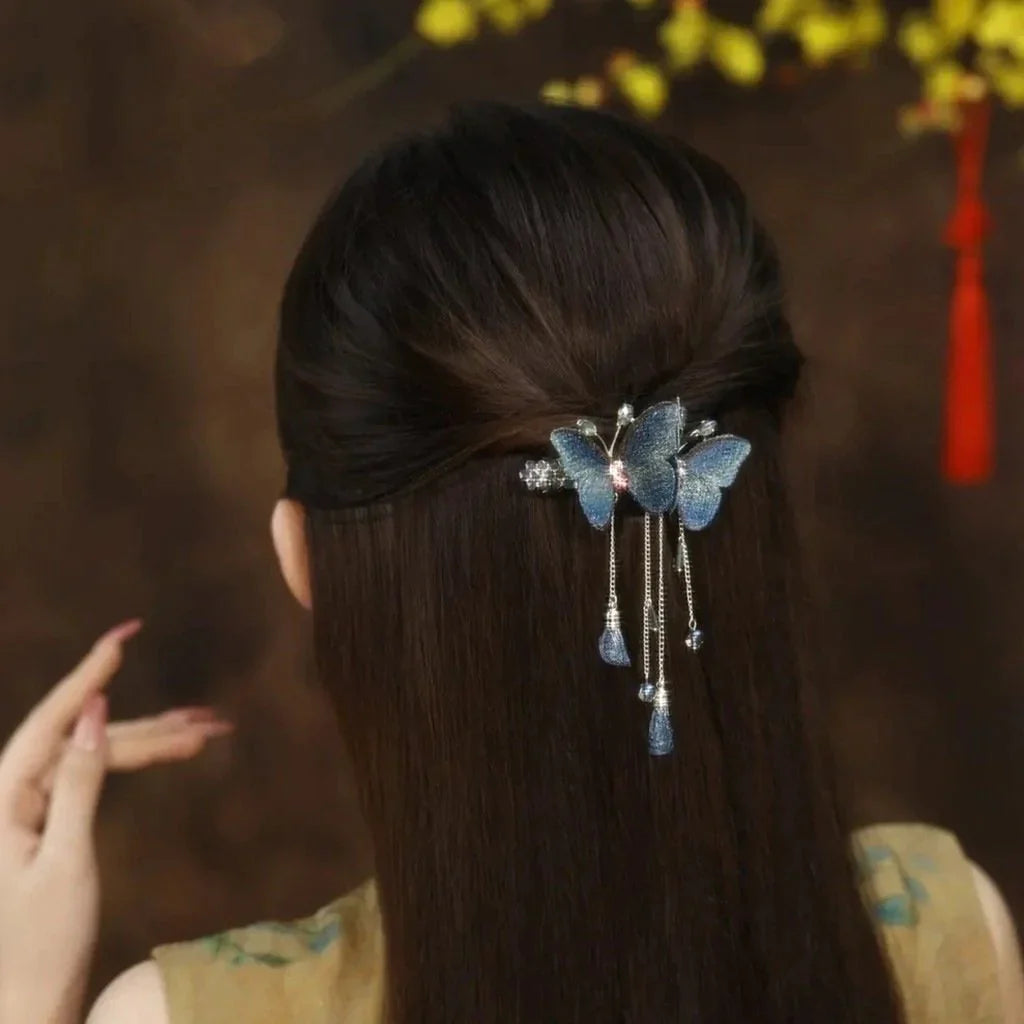 Temperament Butterfly Rhinestone Tassel Hair Clip-5