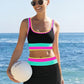 🎁Novinka: 50% SLEVA 🌼 Třídílné sportovní bikiny z nylonu s barevnými bloky – vysoký pas se zeštíhlujícím efektem na břicho 👙