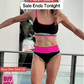 🎁Novinka: 50% SLEVA 🌼 Třídílné sportovní bikiny z nylonu s barevnými bloky – vysoký pas se zeštíhlujícím efektem na břicho 👙