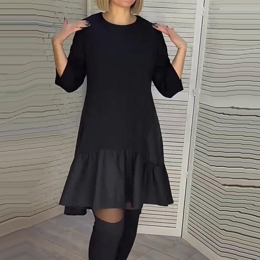 💞Volné plisované elegantní černé šaty【M-3XL】