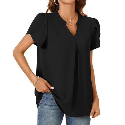 💖Dámský jednobarevný top s krátkým rukávem a výstřihem do V👚