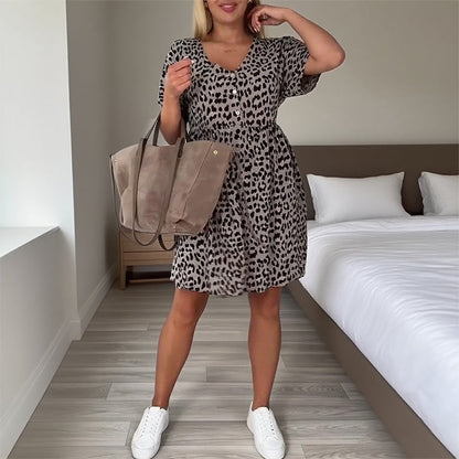 🐆Dámské ležérní šaty s výstřihem do V a krátkými rukávy