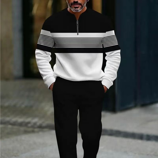 🔥 Pánský grafický potištěný svetr a kalhoty – streetový styl, pohodlný střih a ležérní vzhled 👖