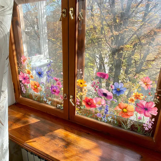 💐Barevná květinová kytice – samolepka na okno🖼️(lze libovolně oříznout)