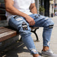🔥 NYNÍ SLEVA 50 %! 👖 Pánské roztrhané úzké džíny – výrazný patchwork a odolná džínovina 🎨👟