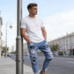 🔥 NYNÍ SLEVA 50 %! 👖 Pánské roztrhané úzké džíny – výrazný patchwork a odolná džínovina 🎨👟