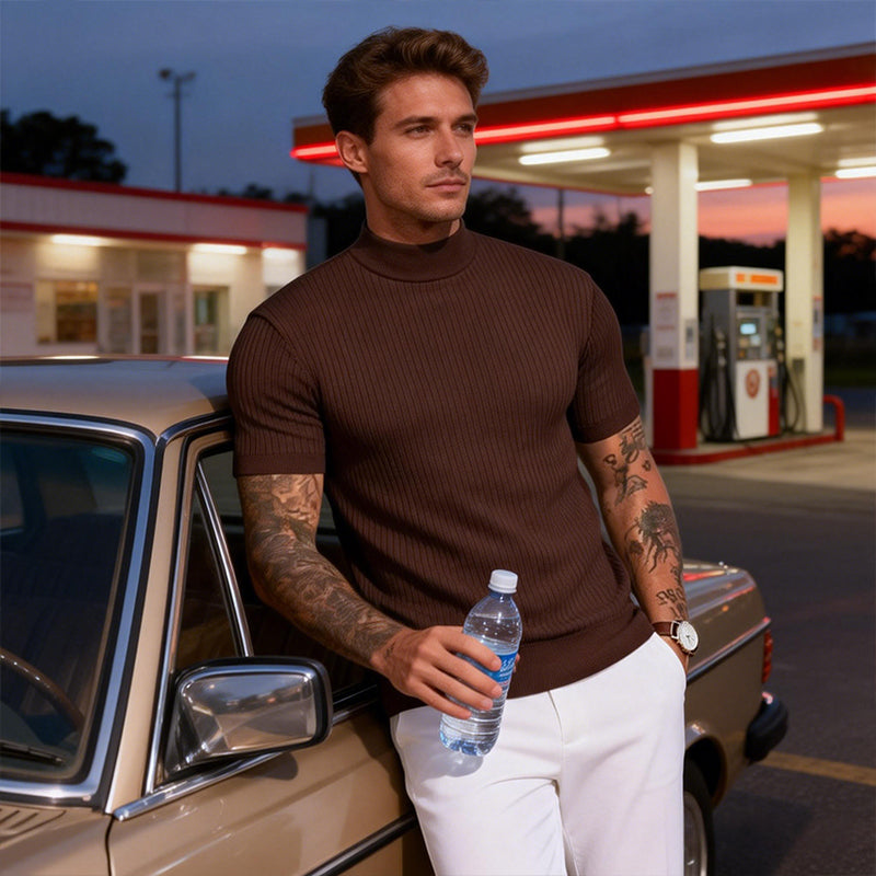 👔 DU CASUAL AU CHIC | T-shirt côtelé à col montant, confortable et tendance -50 %