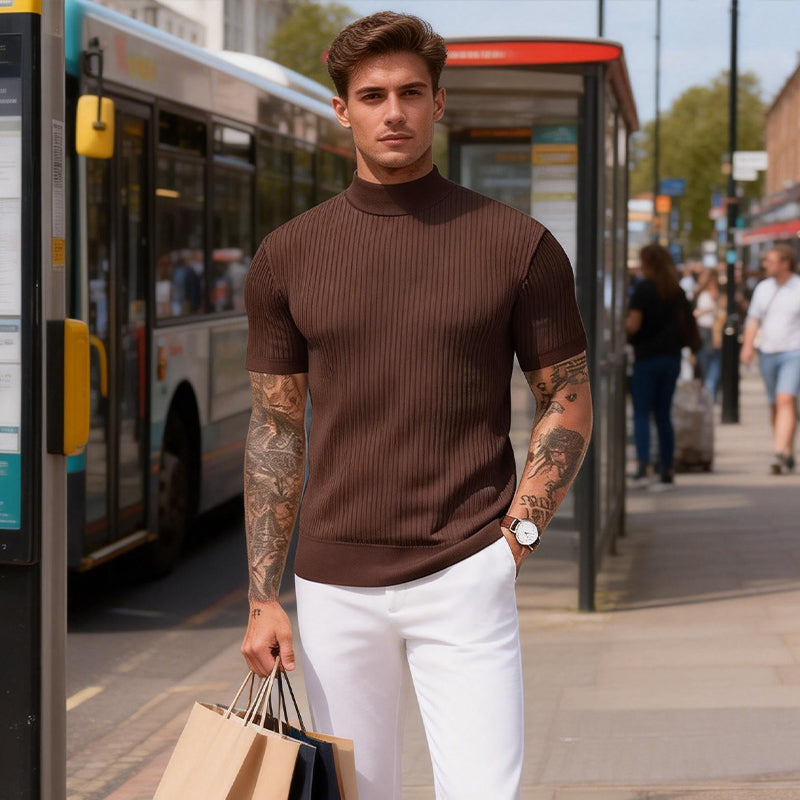 👔 DU CASUAL AU CHIC | T-shirt côtelé à col montant, confortable et tendance -50 %