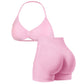 Vyhlaďte siluetu díky vysokému pasu – dámská sportovní souprava halter top a kraťasy. Možnost dobírky! ✨
