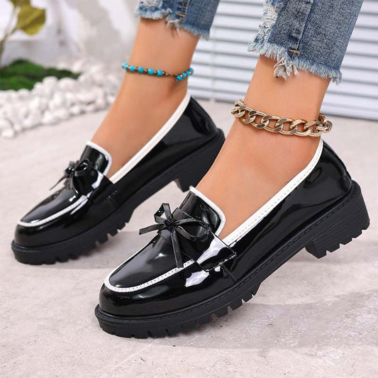 ✨👠   dámské ležérní lakované mokasíny s mašlí 🌸 Pohodlný design s otevřenou špičkou a polstrovanou stélkou 🦶