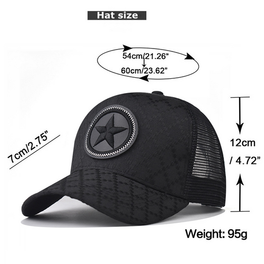 ⭐ Kšiltovka Trucker s pěticípou hvězdou – zadní část ze síťoviny, prodyšná 🧢 Klasický střih s nastavitelným zapínáním ✅