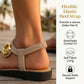 Women's Toe Loop Flat Sandals with Gold Medallion