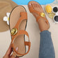 Women's Toe Loop Flat Sandals with Gold Medallion