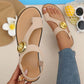 Women's Toe Loop Flat Sandals with Gold Medallion