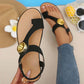 Women's Toe Loop Flat Sandals with Gold Medallion