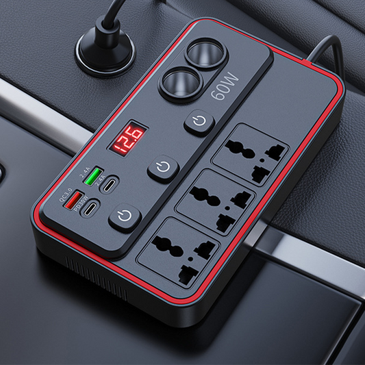 🚗 Multifunkční autonabíječka se síťovými zásuvkami a USB 🔌