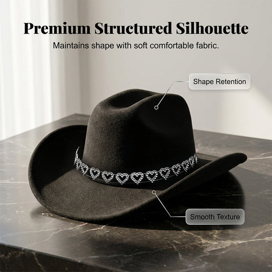 Dámský kovbojský klobouk se srdíčky ze strassů – Elegantní francouzský jazzový fedora