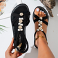 👡✨ Dámské ploché sandály s perlami
