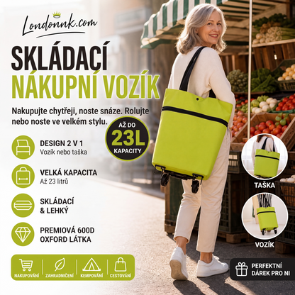 🛍️✨Transformovatelná nákupní taška – skryté kolečka, nosnost 20 kg, lze rozšířit pomocí zipu!