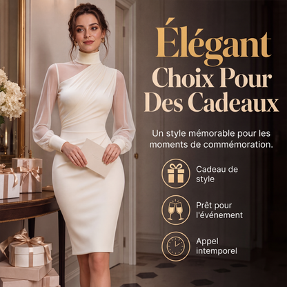 ✨ Robe midi femme à col montant et manches transparentes : facile à porter en soirée 👗