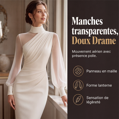 ✨ Robe midi femme à col montant et manches transparentes : facile à porter en soirée 👗
