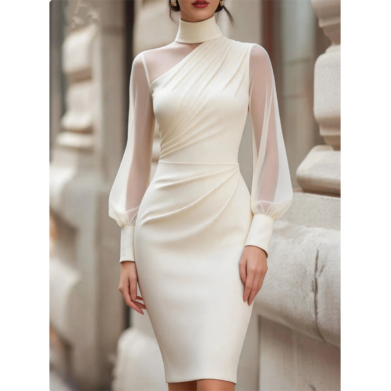 ✨ Robe midi femme à col montant et manches transparentes : facile à porter en soirée 👗
