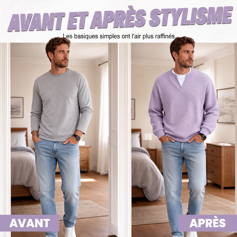 🔥Plus de 42 000 vendus!✨👕T-shirt en nid d'abeille confort superposé🎁