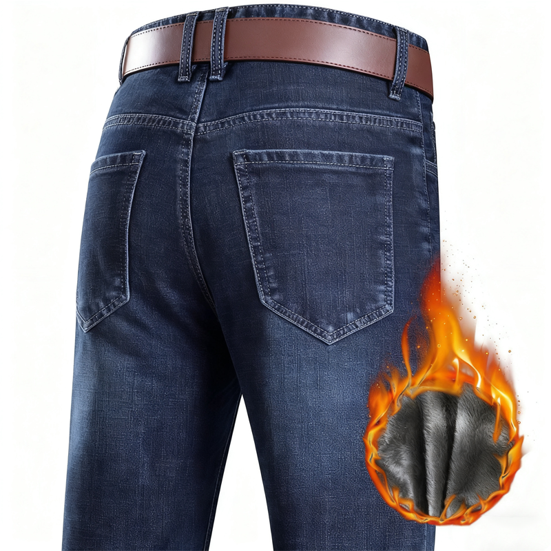 👖 Jean droit doublé chaud pour homme, confortable pour l’hiver ❄️
