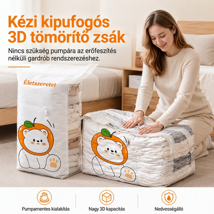 👕 3D ruční vakuový úložný vak bez pumpy – prostorově úsporné řešení pro oblečení a přikrývky🧳