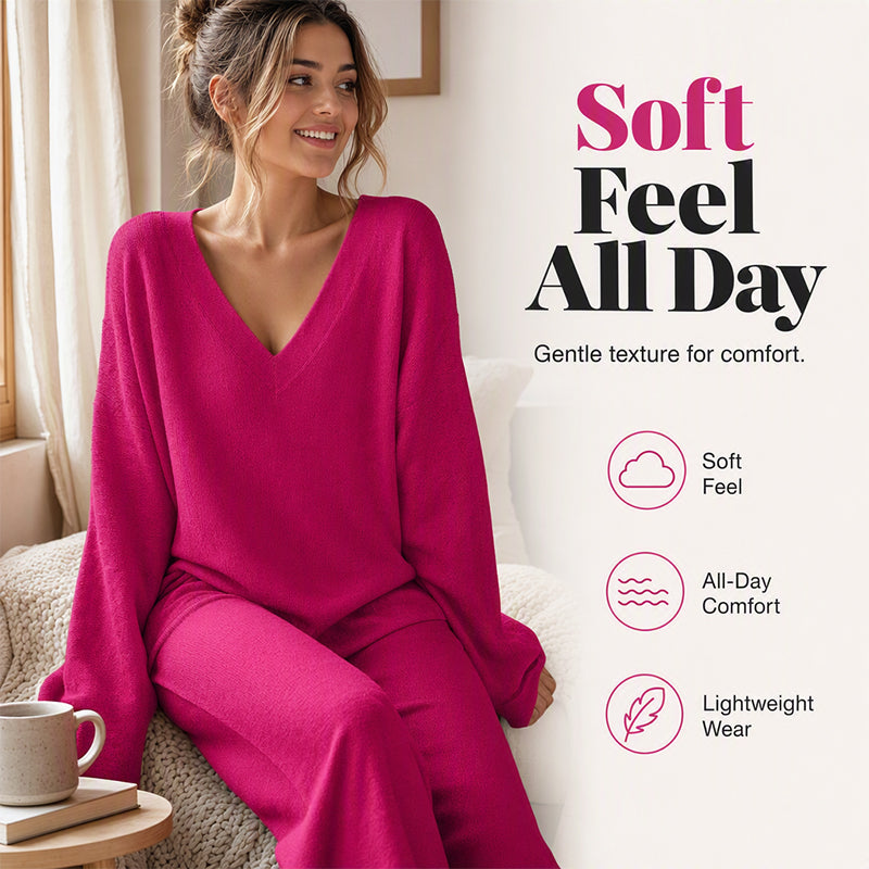 Promotion exceptionnelle : 50 % de réduction 💖 Ensemble composé d'un pull en maille à col en V et d'un pantalon à jambes larges pour femme