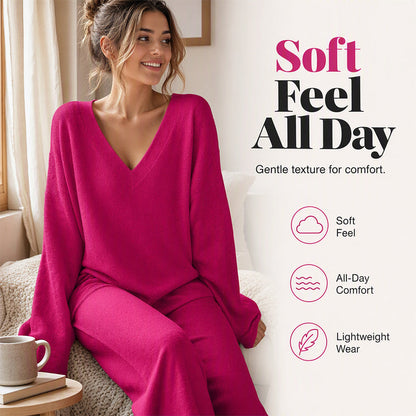 Promotion exceptionnelle : 50 % de réduction 💖 Ensemble composé d'un pull en maille à col en V et d'un pantalon à jambes larges pour femme