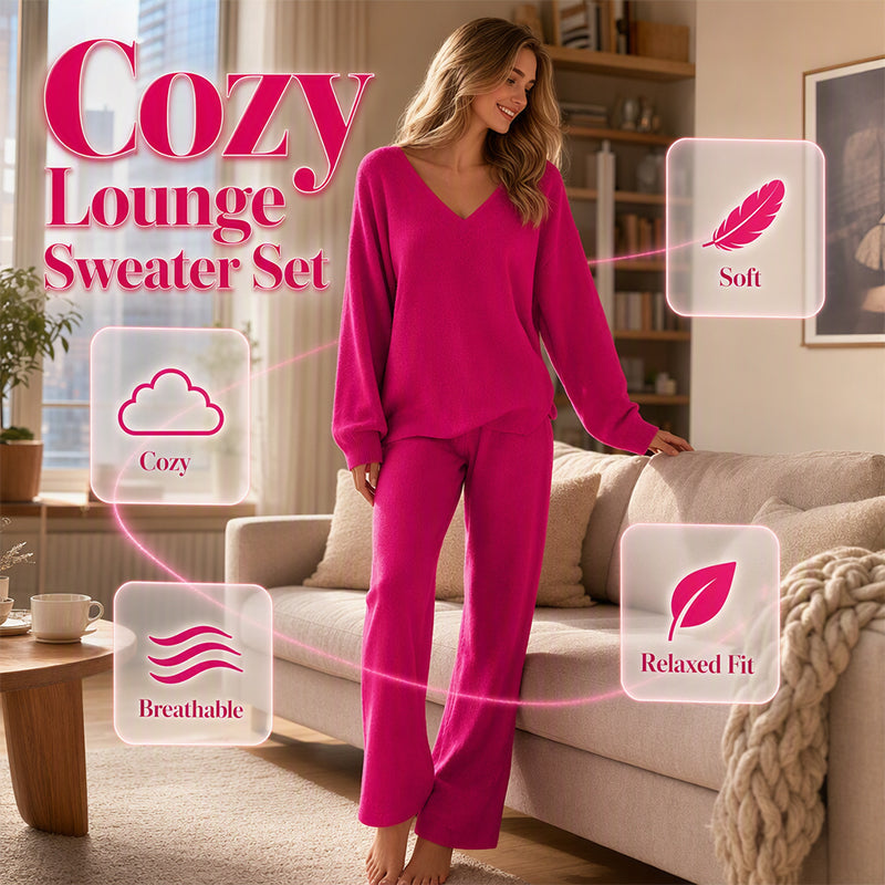 Promotion exceptionnelle : 50 % de réduction 💖 Ensemble composé d'un pull en maille à col en V et d'un pantalon à jambes larges pour femme