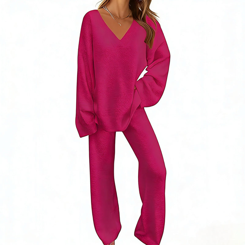 Promotion exceptionnelle : 50 % de réduction 💖 Ensemble composé d'un pull en maille à col en V et d'un pantalon à jambes larges pour femme