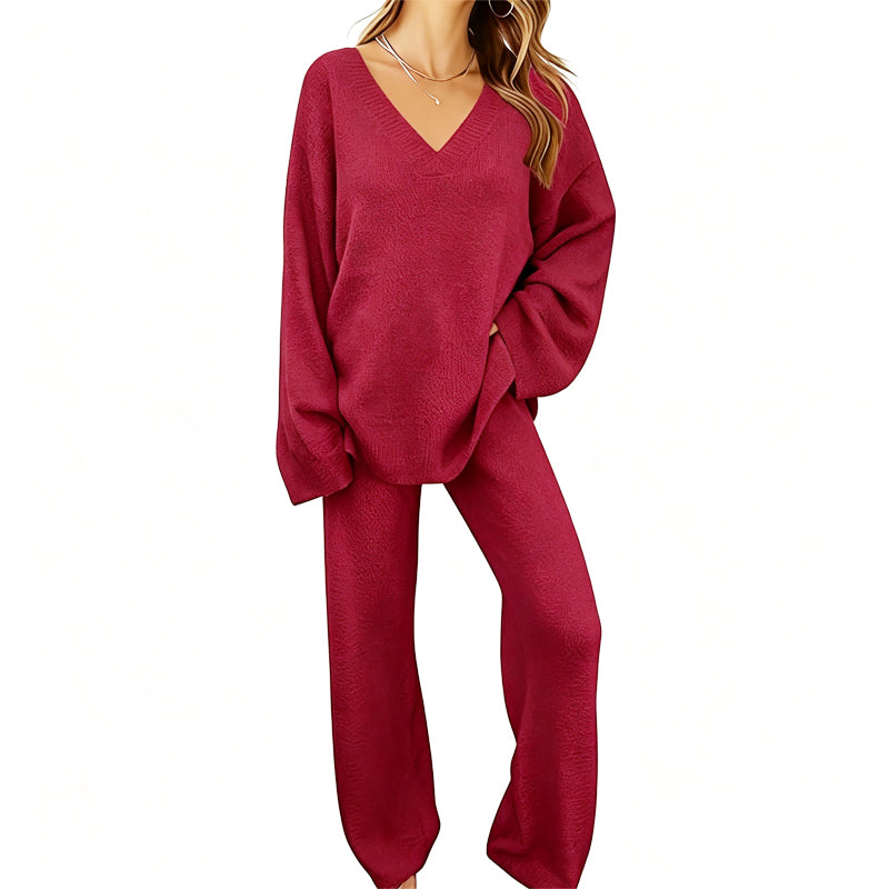 Promotion exceptionnelle : 50 % de réduction 💖 Ensemble composé d'un pull en maille à col en V et d'un pantalon à jambes larges pour femme