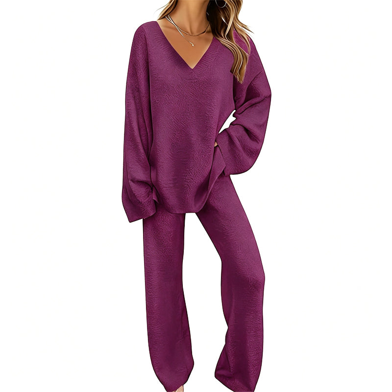 Promotion exceptionnelle : 50 % de réduction 💖 Ensemble composé d'un pull en maille à col en V et d'un pantalon à jambes larges pour femme