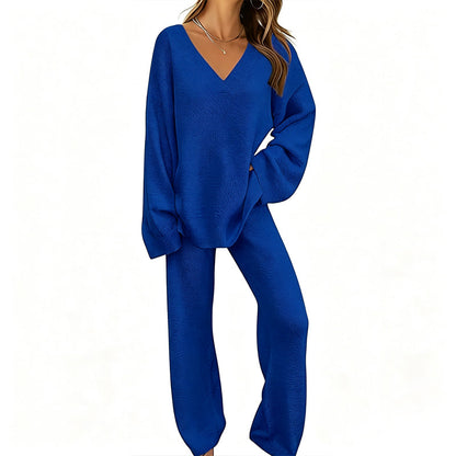 Promotion exceptionnelle : 50 % de réduction 💖 Ensemble composé d'un pull en maille à col en V et d'un pantalon à jambes larges pour femme
